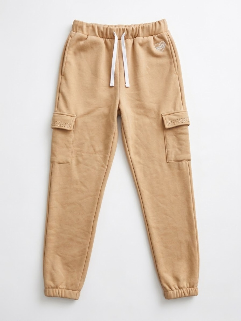 Kids Tan Cargo Sweatpants with Drawstring Waist